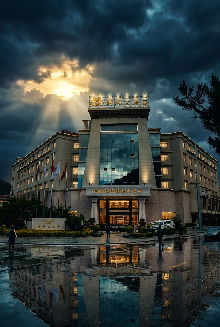 Otel binası, fırtınalı bir gece sahnesine dönüştürüldü