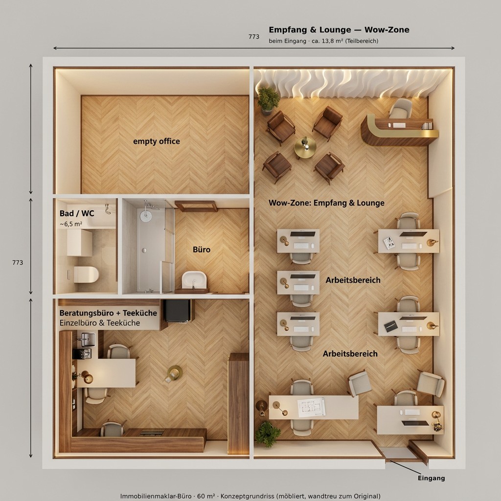 Kat planının fotogerçekçi 3D dollhouse render hali